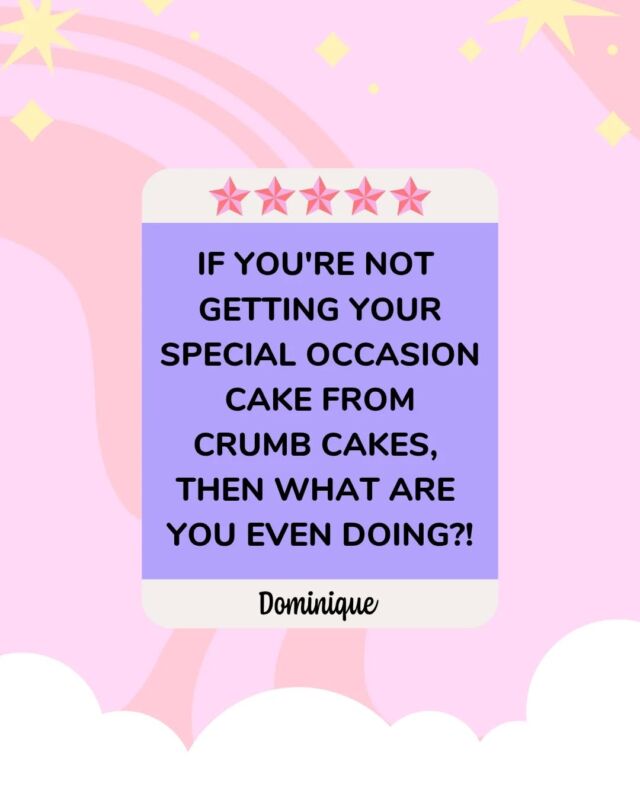 We love receiving your reviews! Dominique recently ended her review on our Google page with this incredible sentence - and we love it!! Thank you so much Dominique! 🫶...Leaving a review on a small business profile goes such a long way - and it only takes a few seconds! If you have ever ordered from us we'd love to hear your feedback! (and while you are at it try and leave a few reviews for some other small and independent businesses you've used recently) It really means the world to us! (Especially if those 5 stars pop up!) ⭐⭐⭐⭐⭐...#crumb #crumbcakes#crumbcakessa #crumb #cakeme